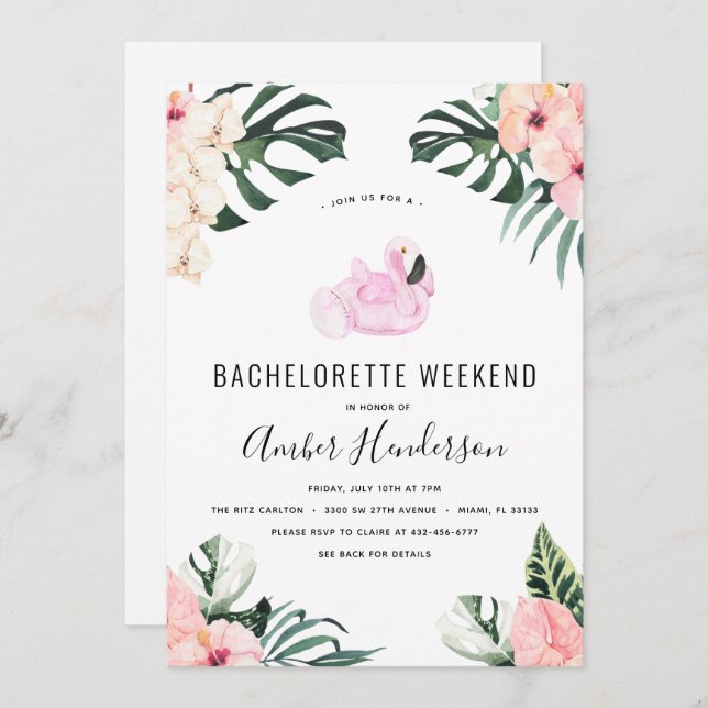Tropical Flamingo Bachelorette Itinerary Invitation (Front/Back)
