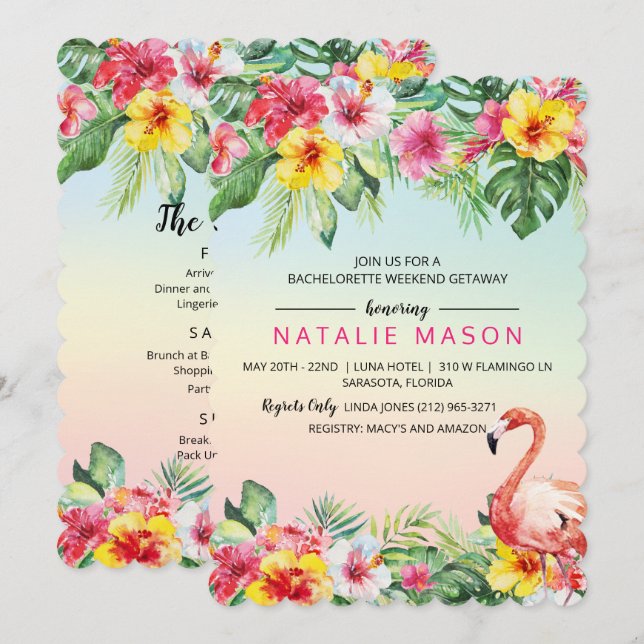 Tropical Flamingo Bachelorette Weekend Invitation (Front/Back)