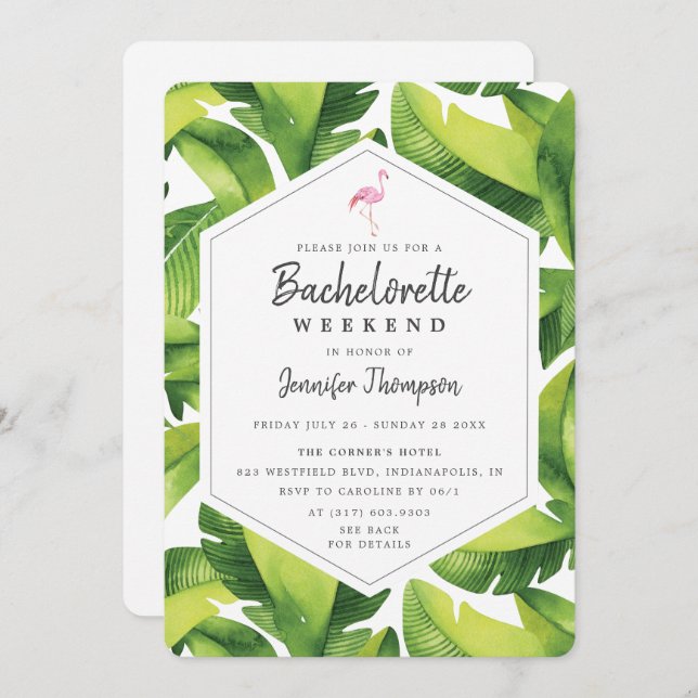 Tropical Flamingo Bachelorette Weekend Itinerary Invitation (Front/Back)