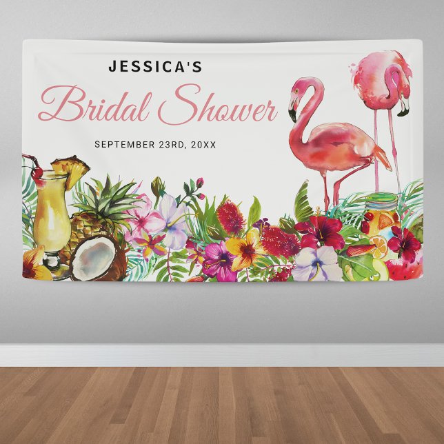 Tropical Flamingo Beach Floral Bridal Shower Banner (Creator Uploaded)
