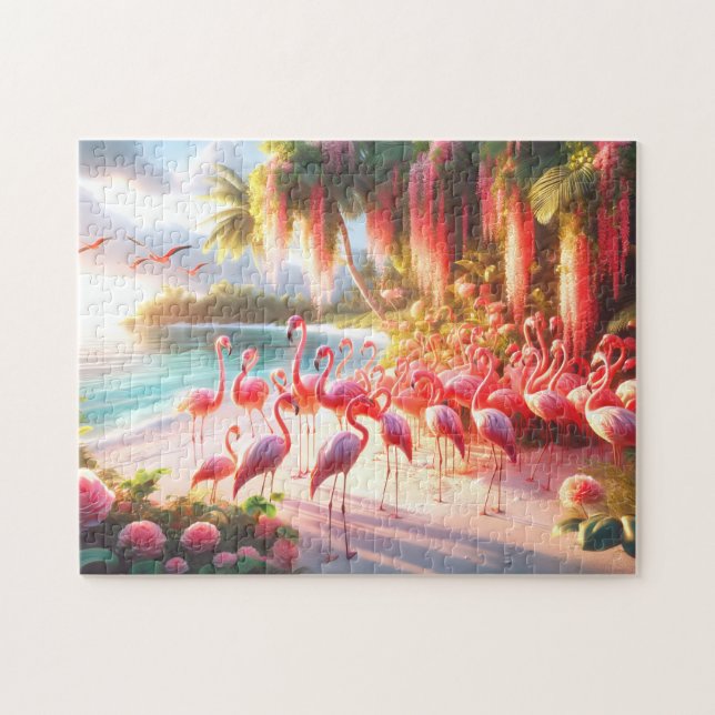 Tropical Flamingo Beach Paradise Vacation Gift Jigsaw Puzzle (Horizontal)