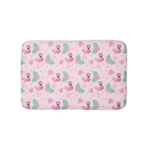 Tropical Flamingo Bird Pattern Flowers Light Pink Bath Mat