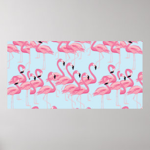 Tropical flamingo bird seamless pattern background poster