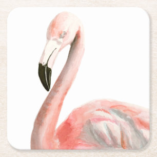 Tropical Flamingo Bird Square Paper Coaster