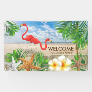 Tropical Flamingo Birds in Paradise Welcome Design Banner