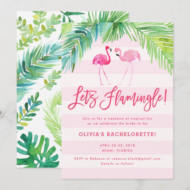 Tropical Flamingo Birthday or Bachelorette Invite (Front/Back)