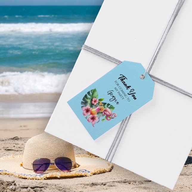 Tropical Flamingo Birthday Party Gift Tags (Tropical Flamingo Birthday Party Gift Tags.  Celebrate your birthday with some beach vibes.)