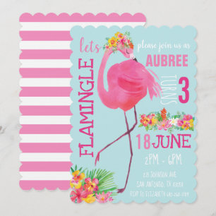 Tropical Flamingo Birthday Party Invitation Summer