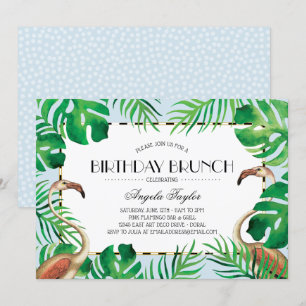 Tropical Flamingo Blue Birthday Invitation