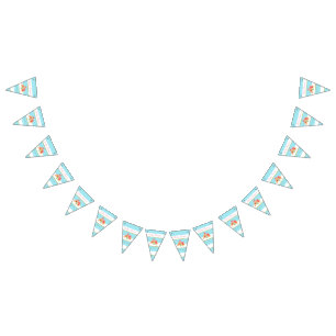Tropical Flamingo Blue Stripe Baby Shower Bunting