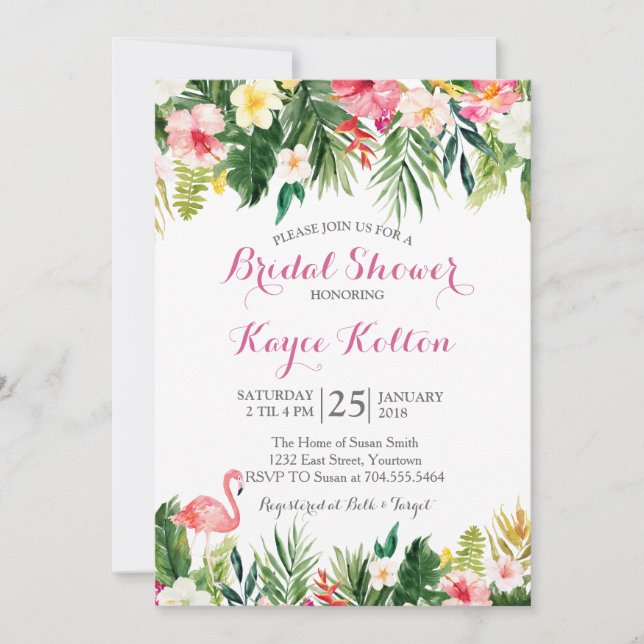 Tropical Flamingo Bridal Shower INvitation (Front)