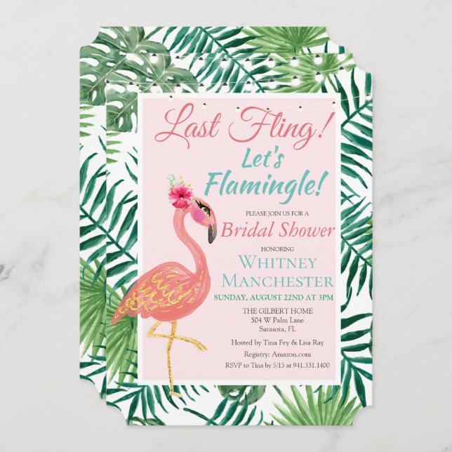 Tropical Flamingo Bridal Shower Invitation (Front/Back)