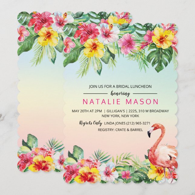 Tropical Flamingo Bridal Shower Invitation (Front/Back)