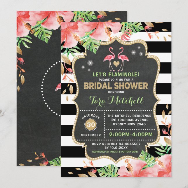 Tropical Flamingo Bridal Shower Luau Invitation (Front/Back)