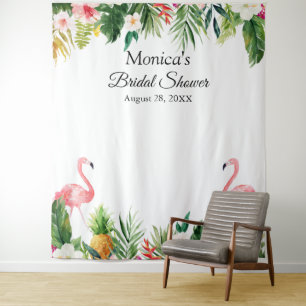 Tropical Flamingo Bridal Shower Photo Backdrop Tapestry