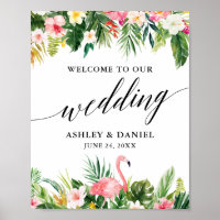 Tropical Flamingo Calligraphy Wedding Welcome