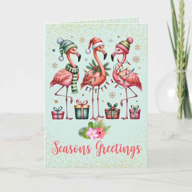 Tropical Flamingo Christmas Card (Front)
