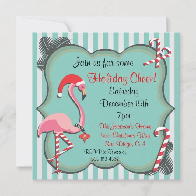 Tropical Flamingo Christmas Party Invitation (Front)