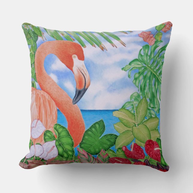 Tropical Flamingo Cushion (Front)