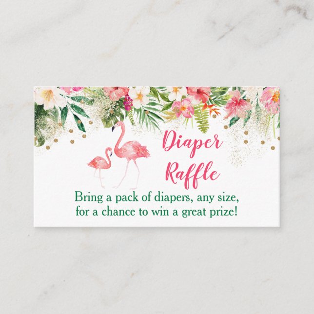 Tropical Flamingo Diaper Raffle Tickets Enclosure Card (Front)