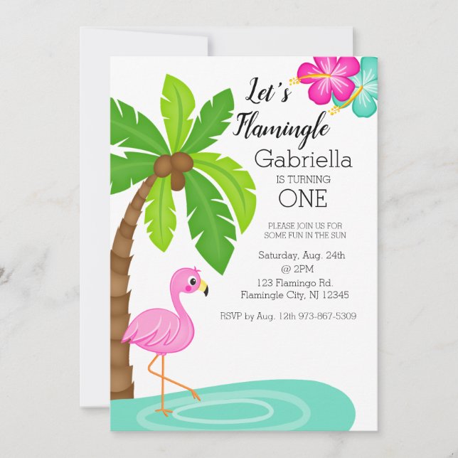Tropical Flamingo First Birthday Invitation (Front)