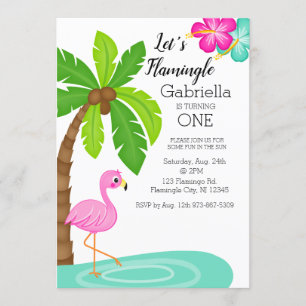 Tropical Flamingo First Birthday Invitation