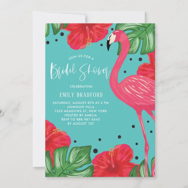 Tropical Flamingo Floral Bridal Shower Invitation (Front)