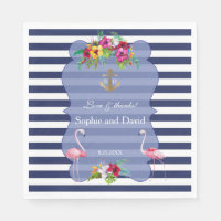 Tropical Flamingo Floral Luau Navy Stripes Wedding