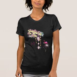 Tropical Flamingo Floral Pretty Pink Monogram T-Shirt
