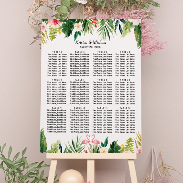 Tropical Flamingo Floral Wedding Seating Chart (Creator Uploaded)