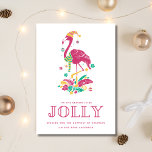 Tropical Flamingo Florida Beach Christmas Holiday Card<br><div class="desc">Cute Florida Christmas card featuring pink Christmas flamingo "'Tis the season to be jolly" design. Customised with your short message and names. This Florida beach Christmas card reverses to a pink and white palm tree design.</div>