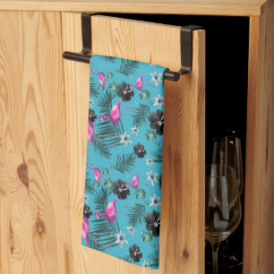 Tropical Flamingo Flower Jungle 2 Tea Towel