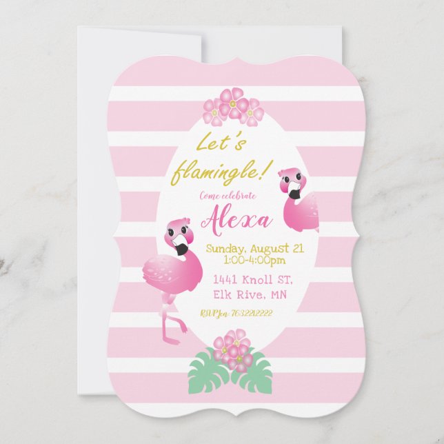 Tropical Flamingo Flowers Celebrate Flamingle Pink Invitation (Front)