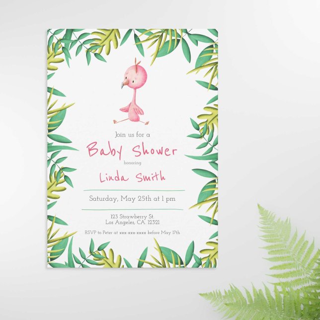 Tropical Flamingo Girl Baby Shower Invitation (Creator Uploaded)