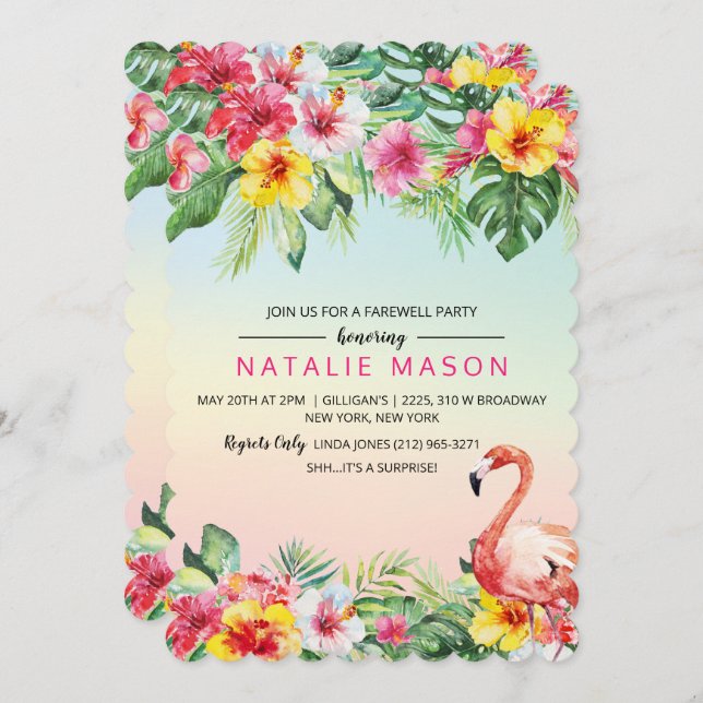 Tropical Flamingo Going Away Party Invitation (Front/Back)