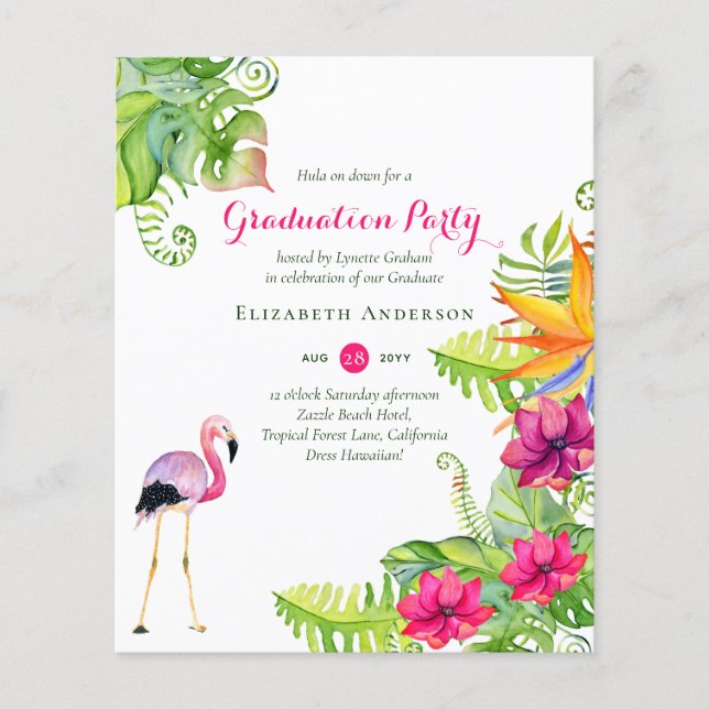 Tropical Flamingo Graduation Budget Invites (Front)