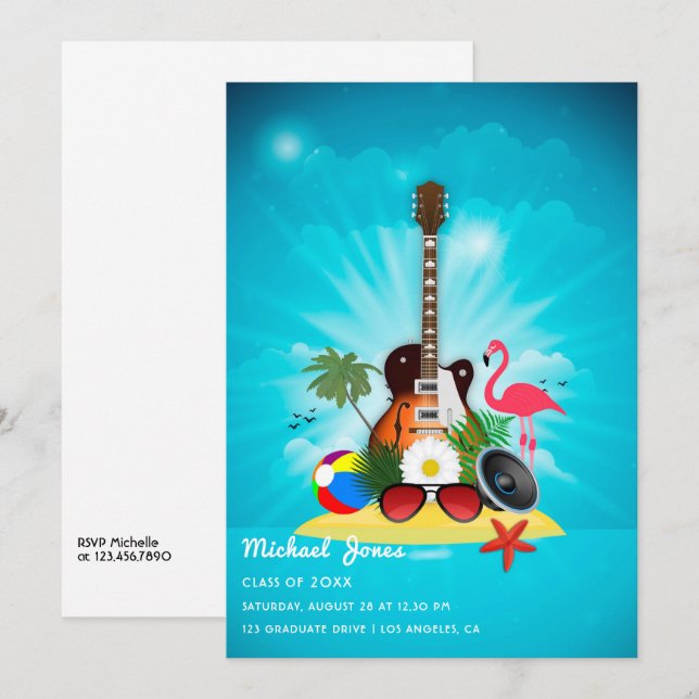 Tropical Flamingo Graduation Party Invitation (Front/Back)