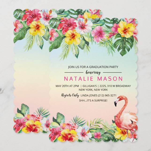 Tropical Flamingo Graduation Party Invitation (Front/Back)