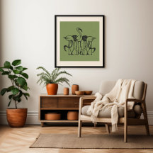 Tropical Flamingo Green Wall Art
