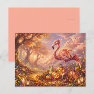 Tropical Flamingo Halloween Fantasy Holiday Postcard