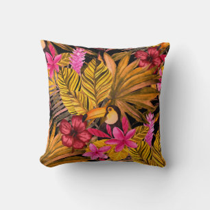 Tropical Flamingo: Hibiscus Summer Pattern Cushion