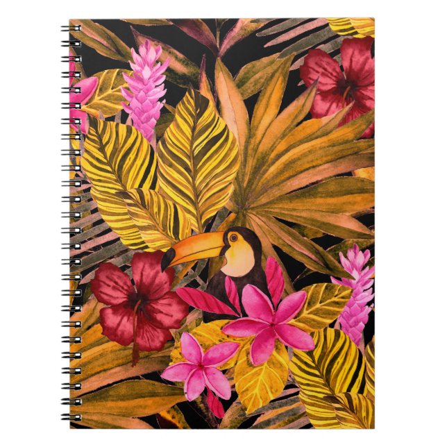 Tropical Flamingo: Hibiscus Summer Pattern Notebook (Front)