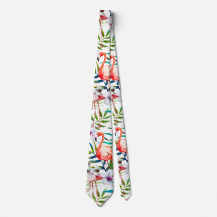 Tropical Flamingo Hibiscus Tie