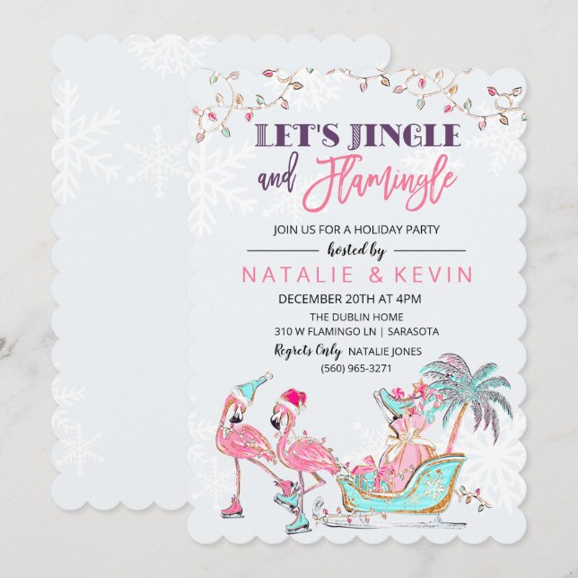 Tropical Flamingo Holiday Party Invitation (Front/Back)