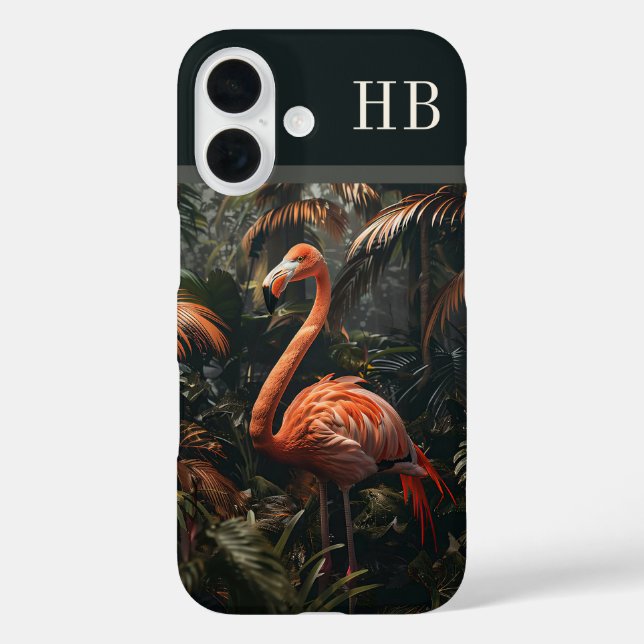 Tropical Flamingo Jungle Monogram Personalised Case-Mate iPhone Case (Back)