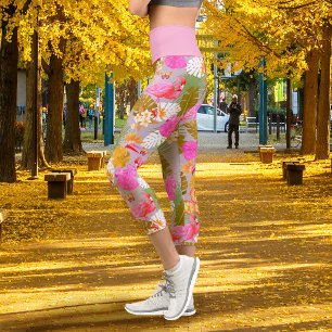 Tropical Flamingo Light Grey Capri Leggings