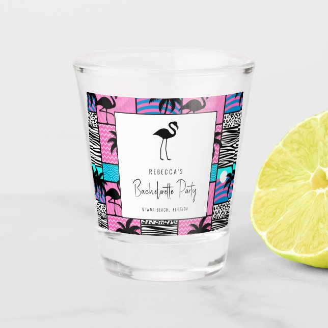 Tropical Flamingo Miami Beach Bachelorette Party   Shot Glass (Front)