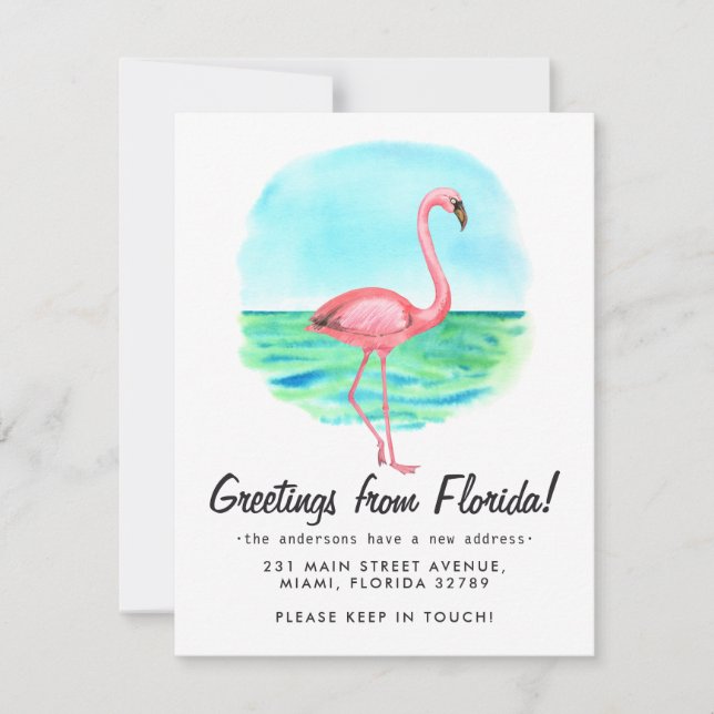 Tropical Flamingo Moved New Address Florida Moving Announcement (Front)