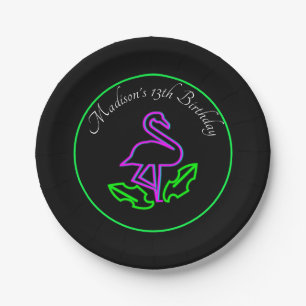 Tropical Flamingo Neon Party Glow Party Teen Paper Plate