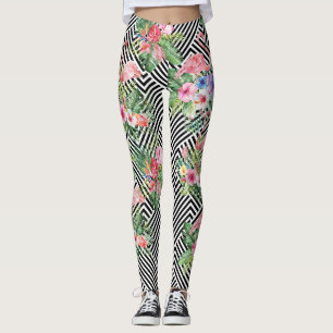 Tropical flamingo on geometric pattern leggings